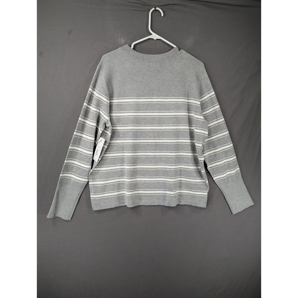 Liz Claiborne Gray Striped Button Shoulder Long Sleeve Knit Sweater XL NWT - Picture 2 of 7